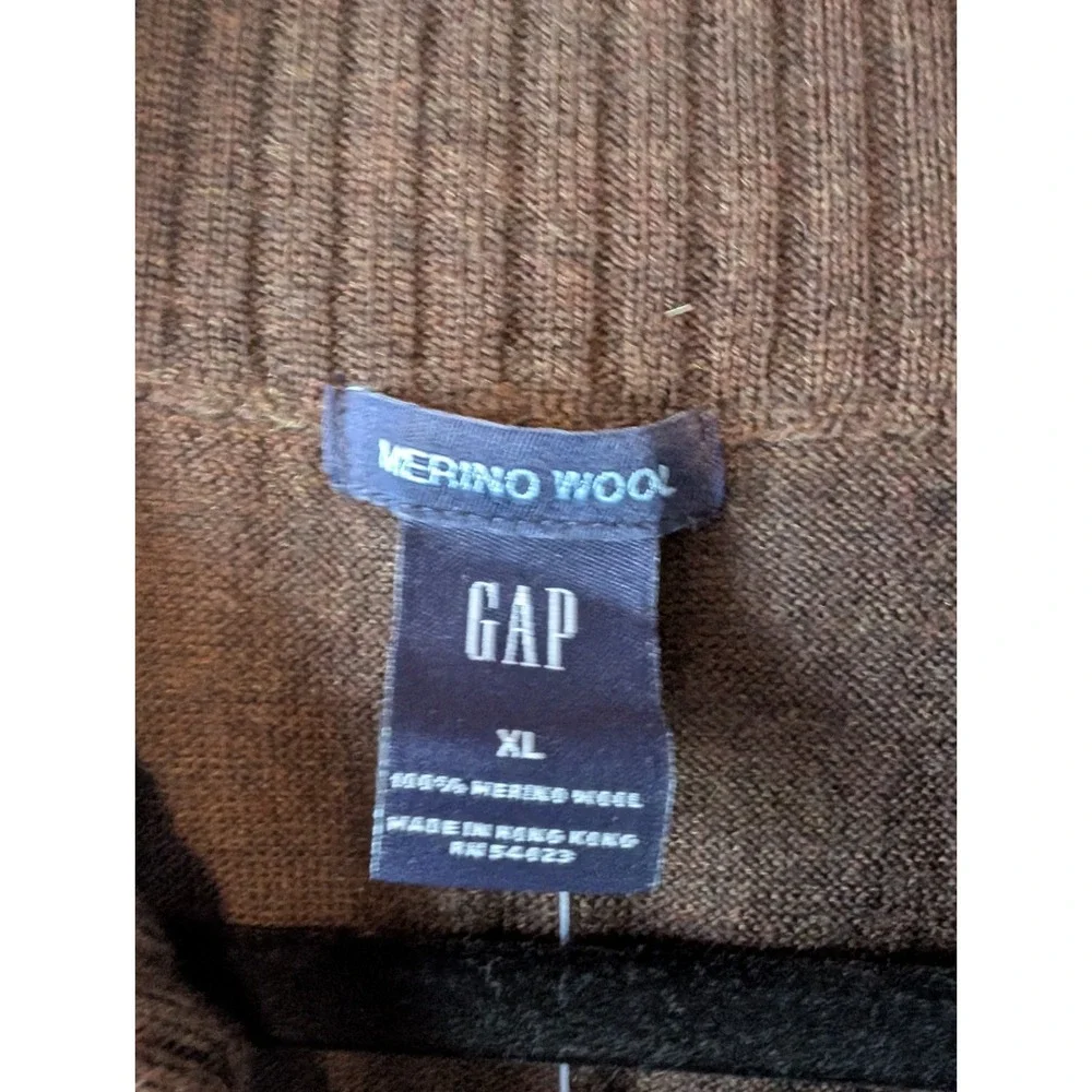 GAP Merino Fine Wool Knit Cardigan Sweater Men XL Brown Full Zip Old Money Prep